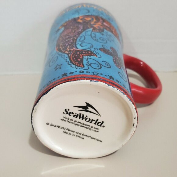 Seaworld Dolphin Ceramic Coffee Mug 16oz Blue Red butterfly star artistic design - Picture 4 of 11